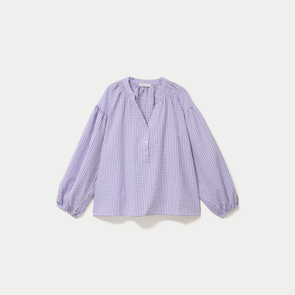 Blouse vichy brod&eacute;e violet femme
