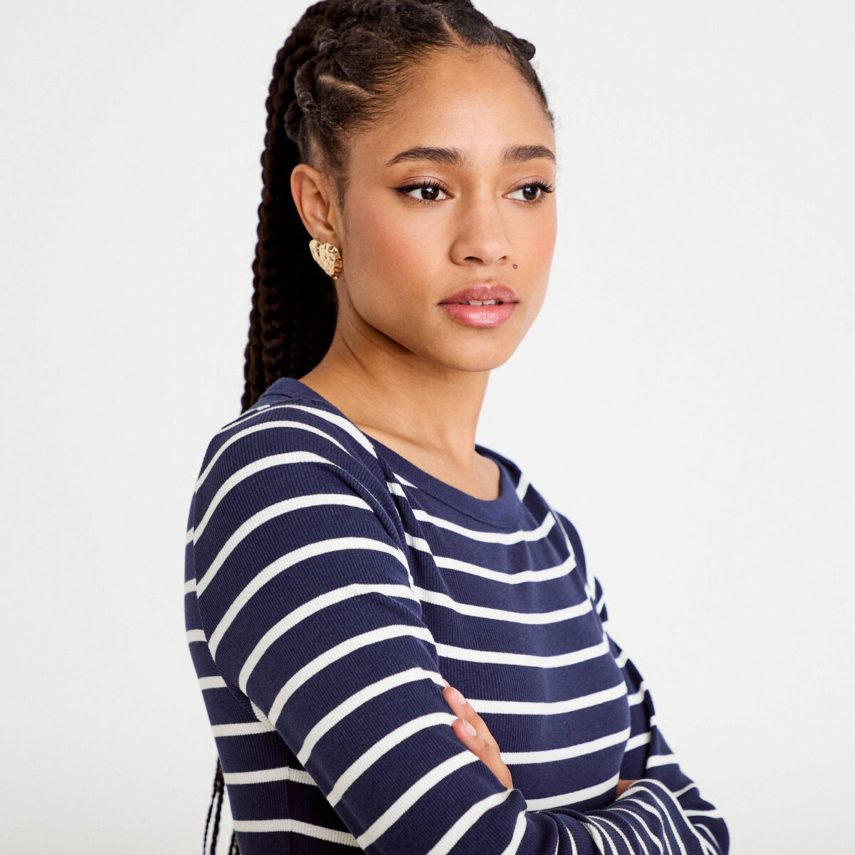 T-shirt col bateau bleu marine femme