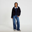 Veste chin&eacute;e col montant manches longues bleu marine femme
