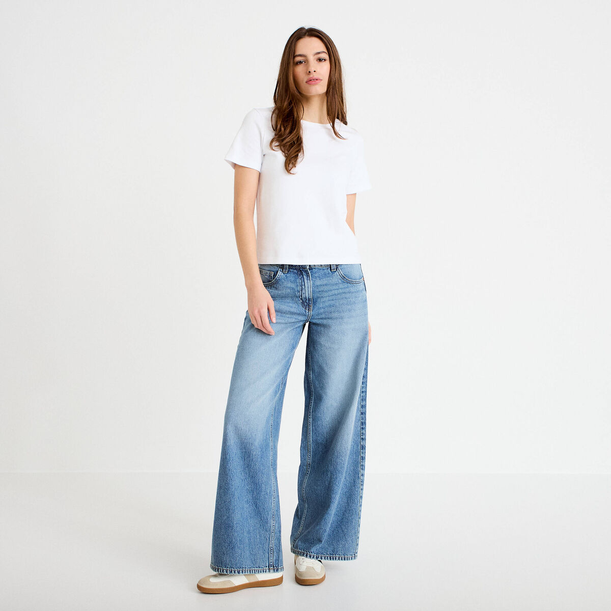 T-shirt col rond manches courtes blanc femme