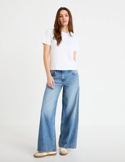 T-shirt col rond manches courtes blanc femme