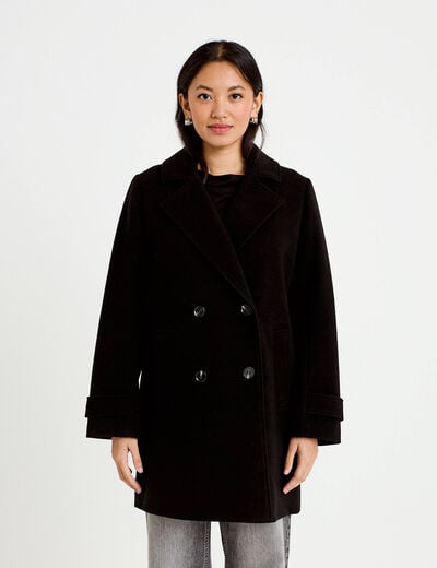 Manteau col classique manches longues noir femme