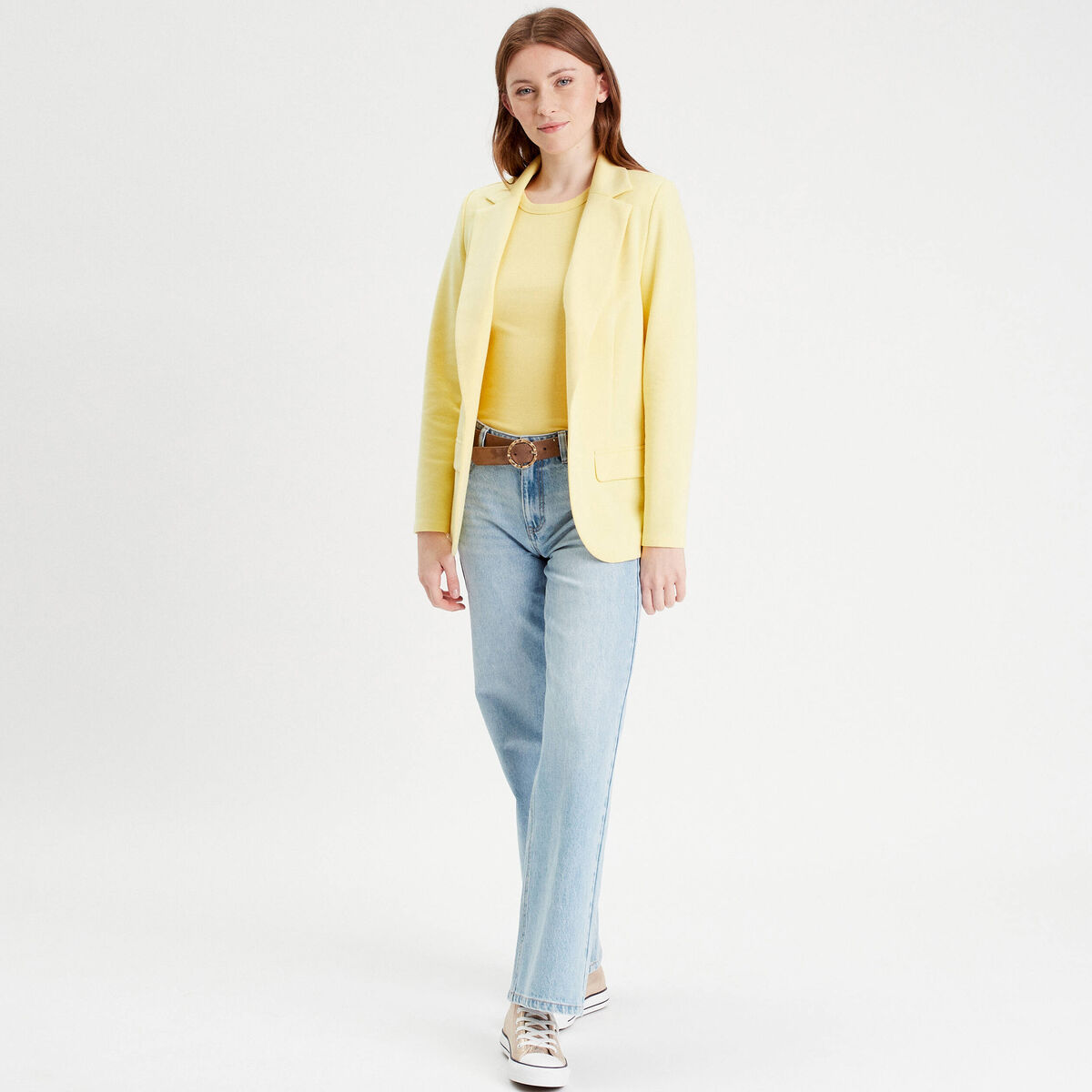 Veste blazer cintr&eacute;e jaune clair femme