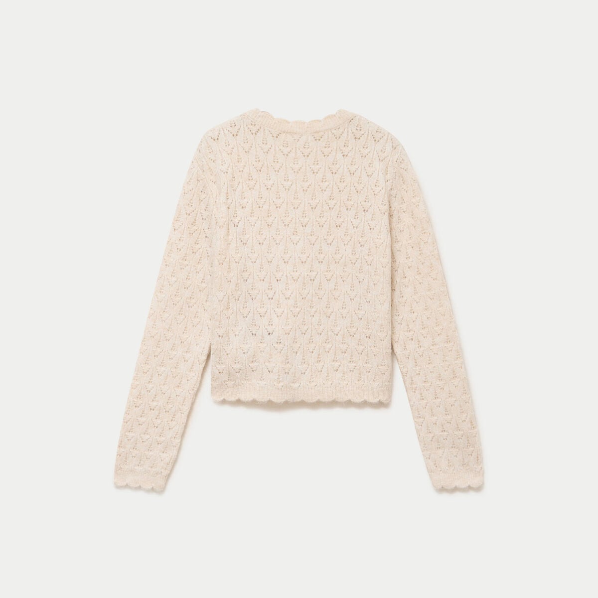 Gilet ajour&eacute; col v manches longues ecru femme