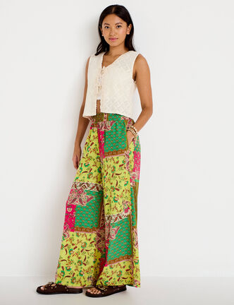 Pantalon large taille standard vert femme