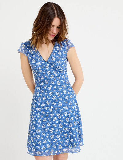 Robe ajust&eacute;e courte d&eacute;collet&eacute; dentelle bleu femme