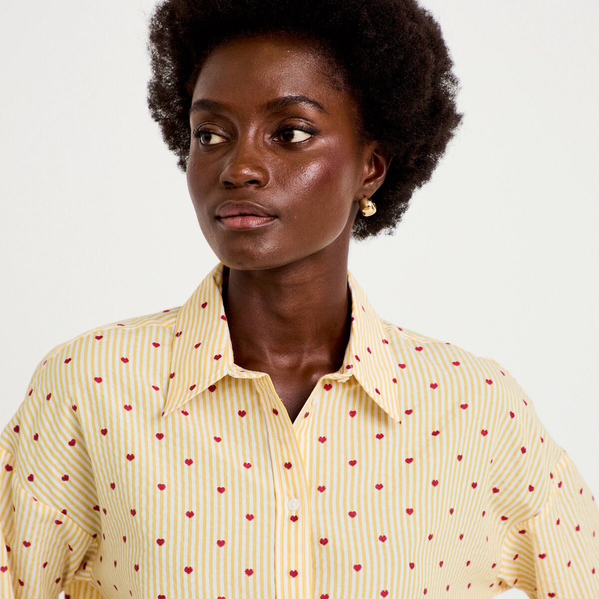 Chemise oversize manches longues jaune femme
