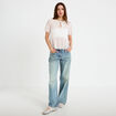 Blouse dentelle col rond manches courtes blanc femme