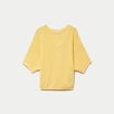 Pull ajour&eacute; col v manches courtes jaune pastel femme