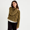 Veste droite bouclette col classique vert kaki femme