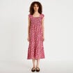 Robe longue &eacute;vas&eacute;e smock&eacute;e rouge femme