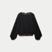 Blouse dentelle col rond manches longues noir femme