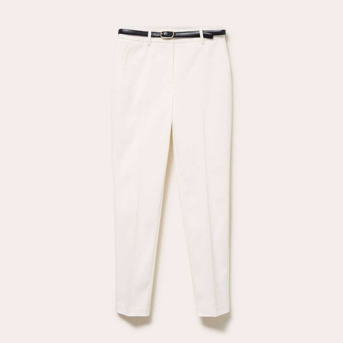 Pantalon cigarette ceintur&eacute; ecru femme