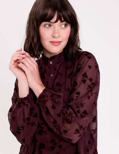 Blouse fluide manches longues marron cognac femme