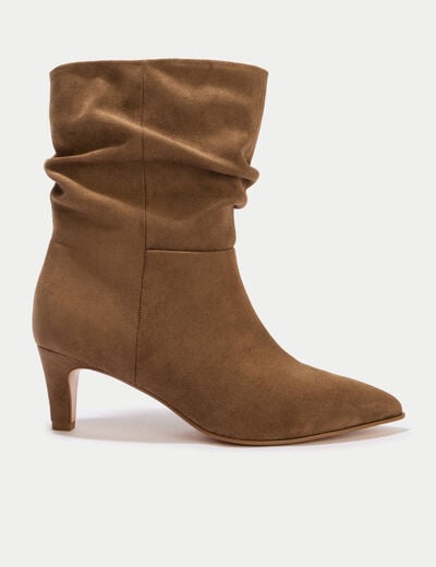 Bottines aspect daim camel femme