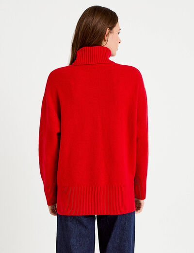 Pull col roul&eacute; manches longues rouge femme