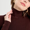 Pull c&ocirc;tel&eacute; col roul&eacute; marron fonc&eacute; femme