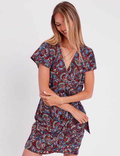 Robe portefeuille avec noeud noir femme