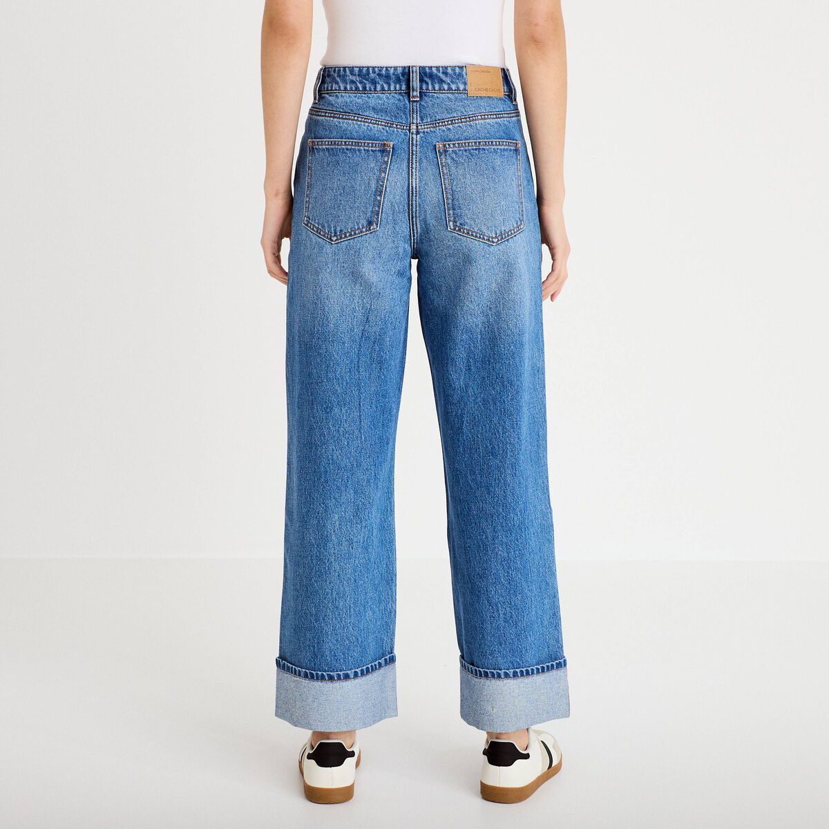 Jeans droit &agrave; revers denim double stone femme