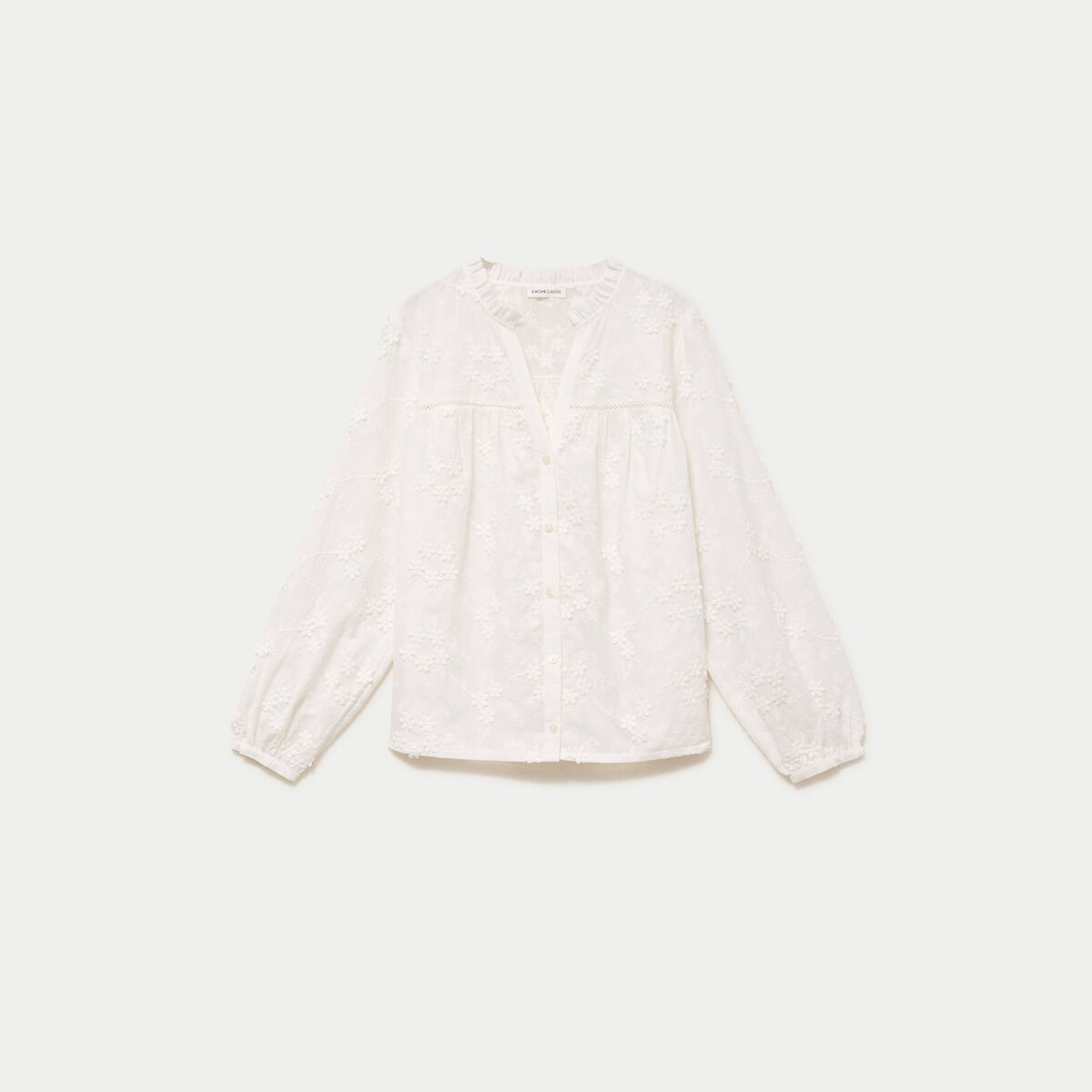 Blouse droite col rond manches longues ecru femme