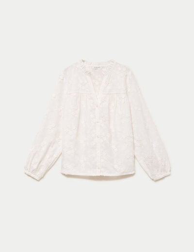 Blouse droite col rond manches longues ecru femme