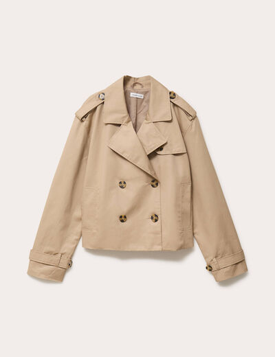 Trench droit court col tailleur sable femme