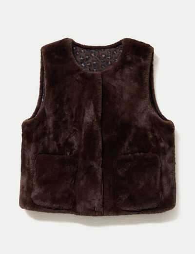 Gilet r&eacute;versible sans manches marron fonc&eacute; femme