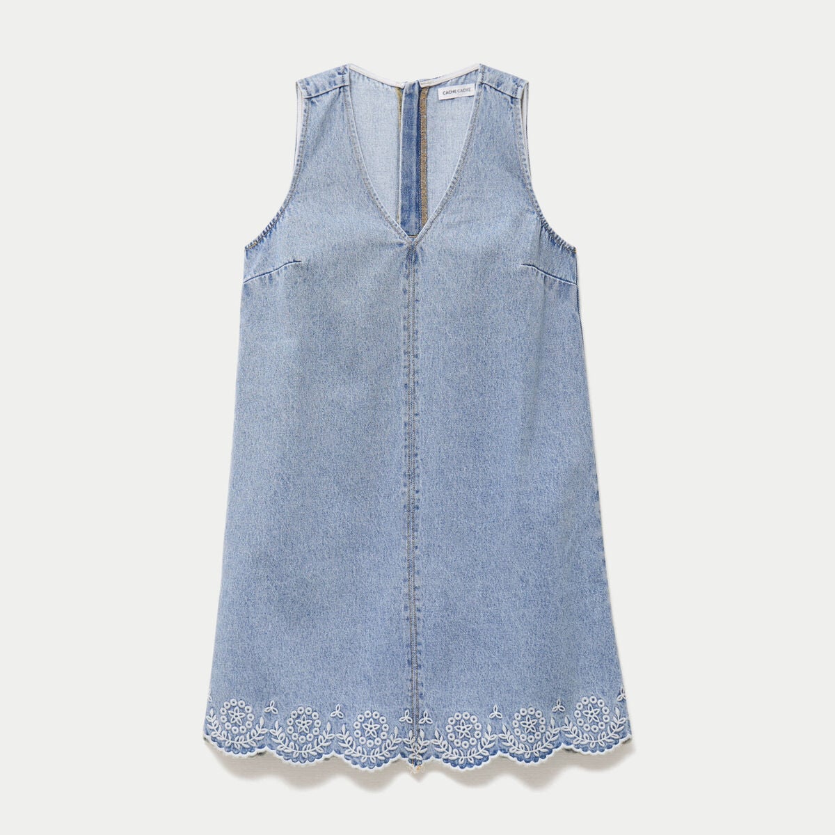Robe courte &eacute;vas&eacute;e en jean sans manches denim bleach femme