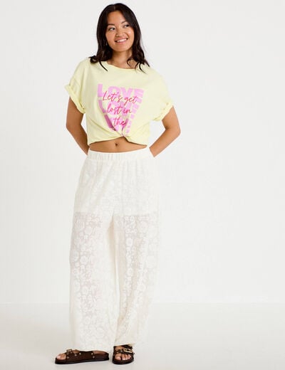 Pantalon bouffant taille standard ecru femme