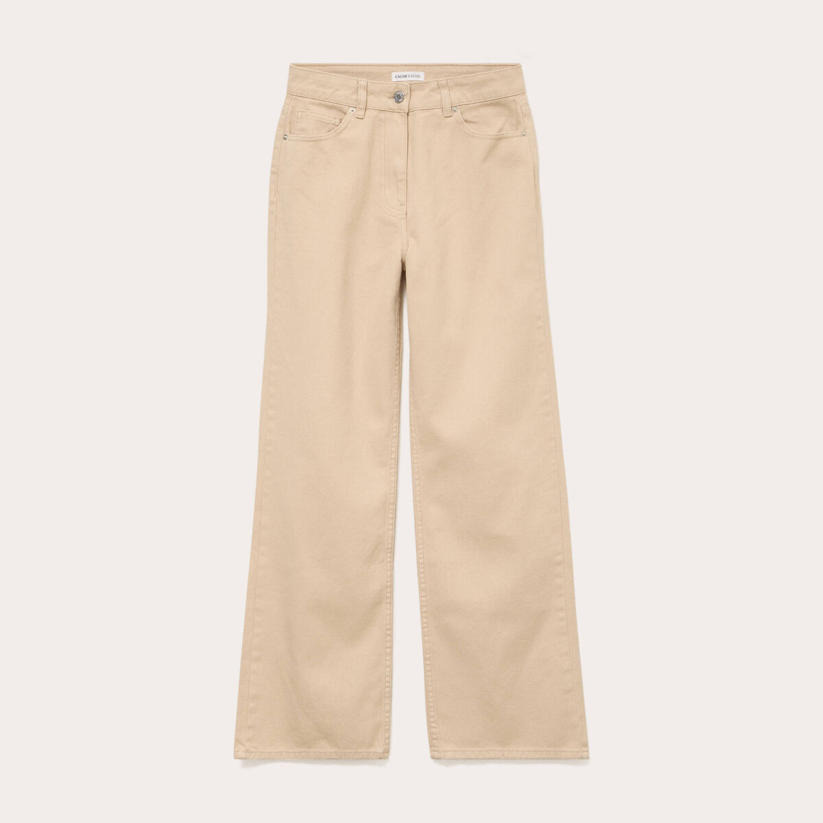 Jean wide leg taille haute beige femme