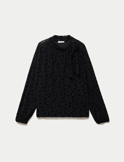 Blouse droite manches longues noir femme