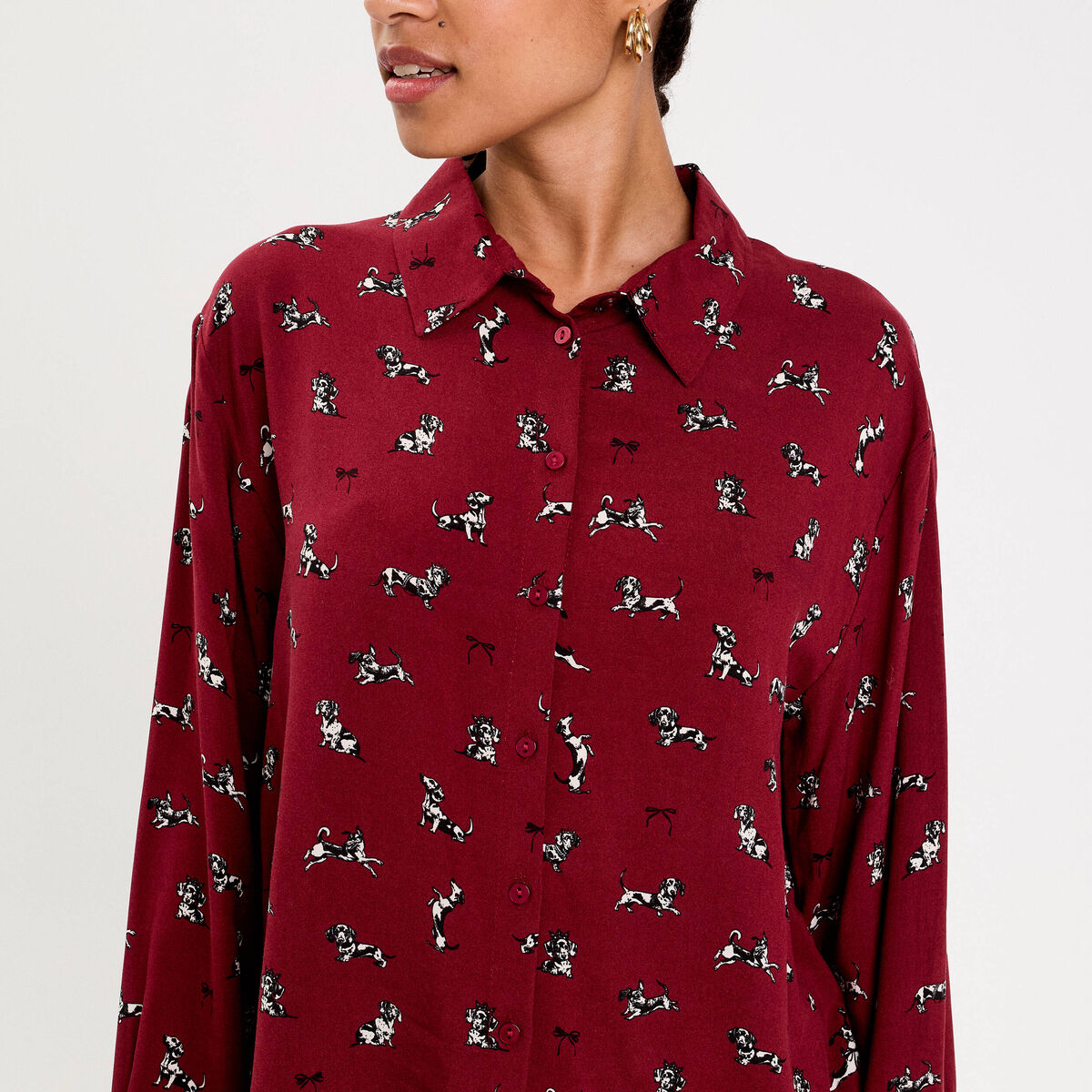 Chemise droite longue bordeaux femme