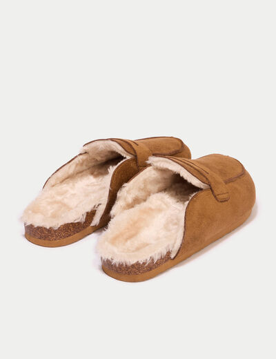 Chaussons aspect daim camel femme