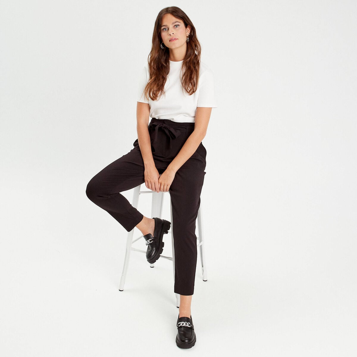 Pantalon paperbag fluide noir femme