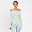 Pull cintr&eacute; ajour&eacute; manches longues vert clair femme