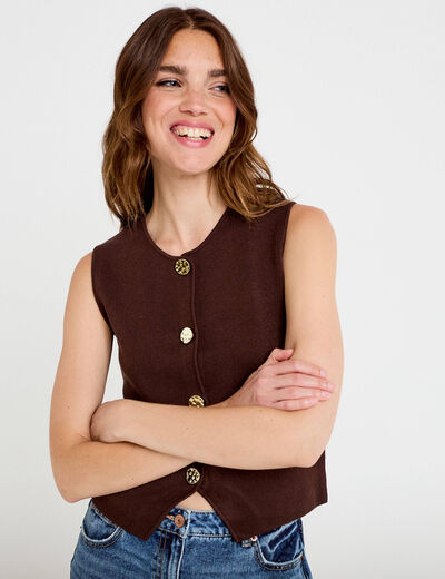 Gilet sans manches cropped marron fonc&eacute; femme