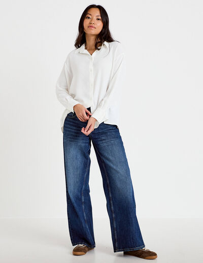 Chemise ample pliss&eacute;e manches longues ecru femme