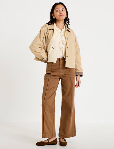 Pantalon bootcut taille basse en jean marron femme