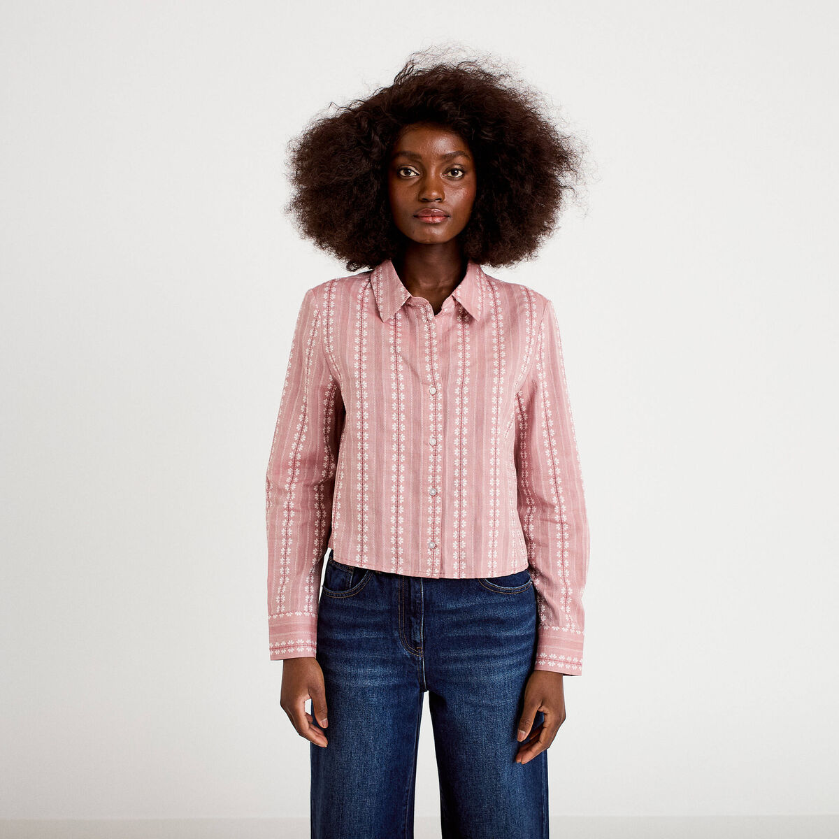 Chemise droite cropped col classique terracotta femme