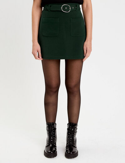 Jupe droite courte taille haute vert fonc&eacute; femme