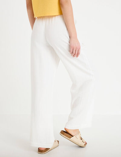 Pantalon large fluide taille &eacute;lastiqu&eacute;e ecru femme