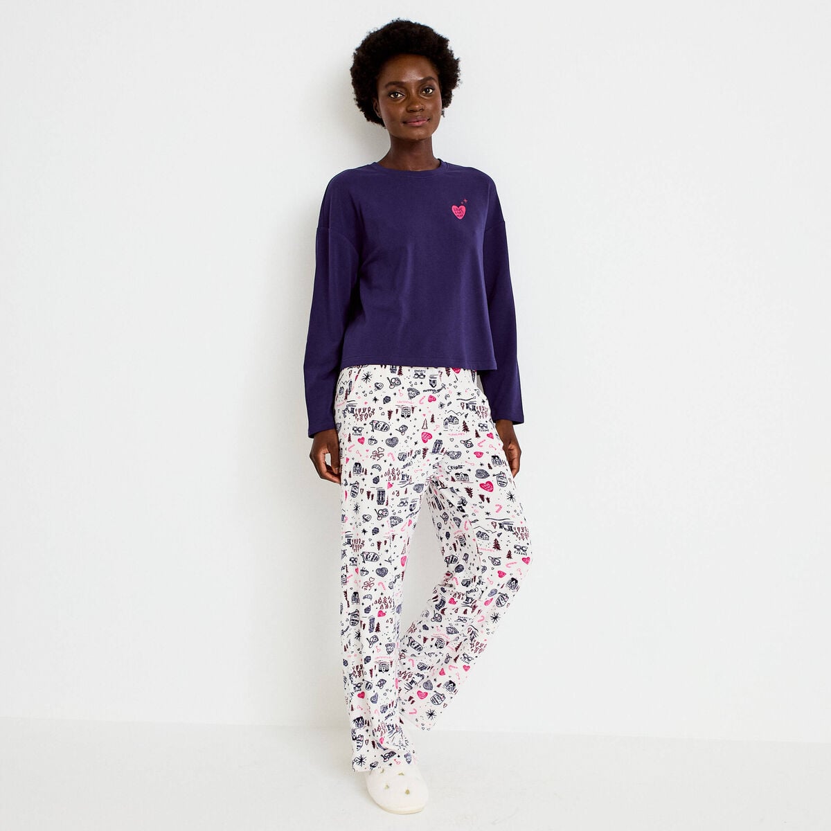 Lot de 2 pyjamas manches longues blanc femme