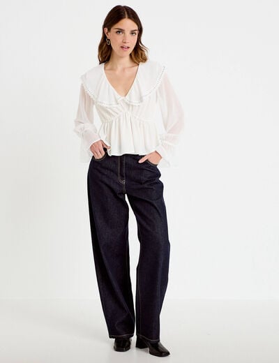 Blouse col claudine bas resserr&eacute; ecru femme