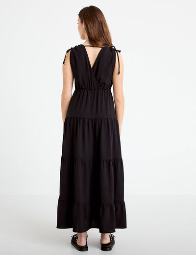 Robe longue &eacute;vas&eacute;e col V noir femme