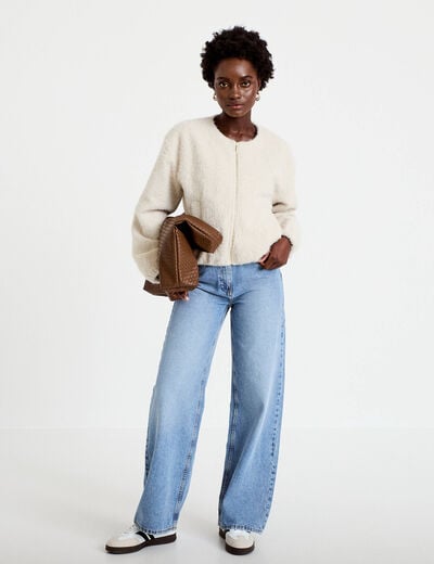 Veste cropped bas resserr&eacute; ecru femme
