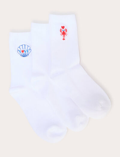 Lot de 3 paires de chaussettes fantaisie ecru femme