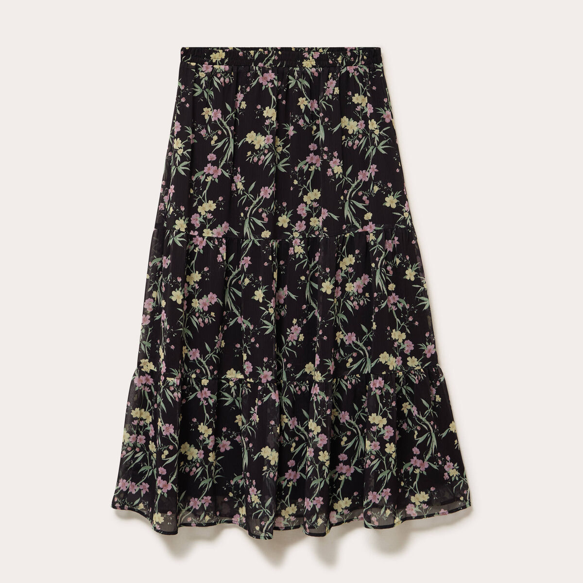Jupe longue &eacute;vas&eacute;e en voile transparent noir femme