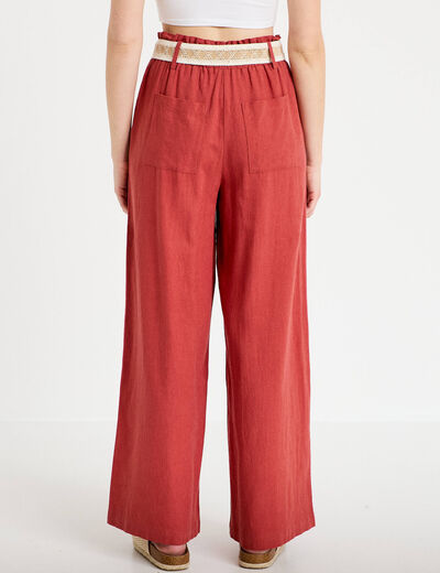 Pantalon large avec ceinture amovible vieux rose femme