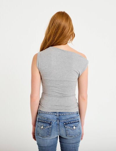 Top ajust&eacute; sans manches col bateau gris clair femme