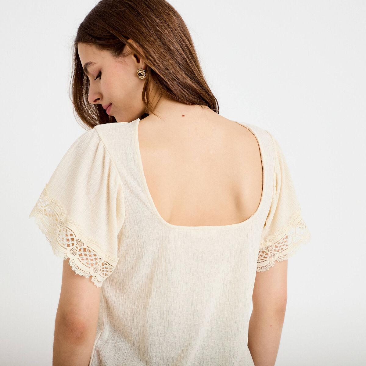 T-shirt col rond manches courtes ecru femme